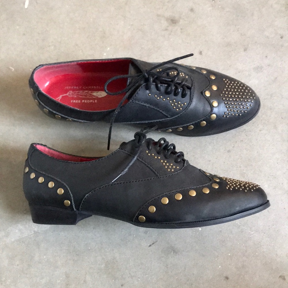 Jeffrey Campbell Black Leather Studded Oxford Flats